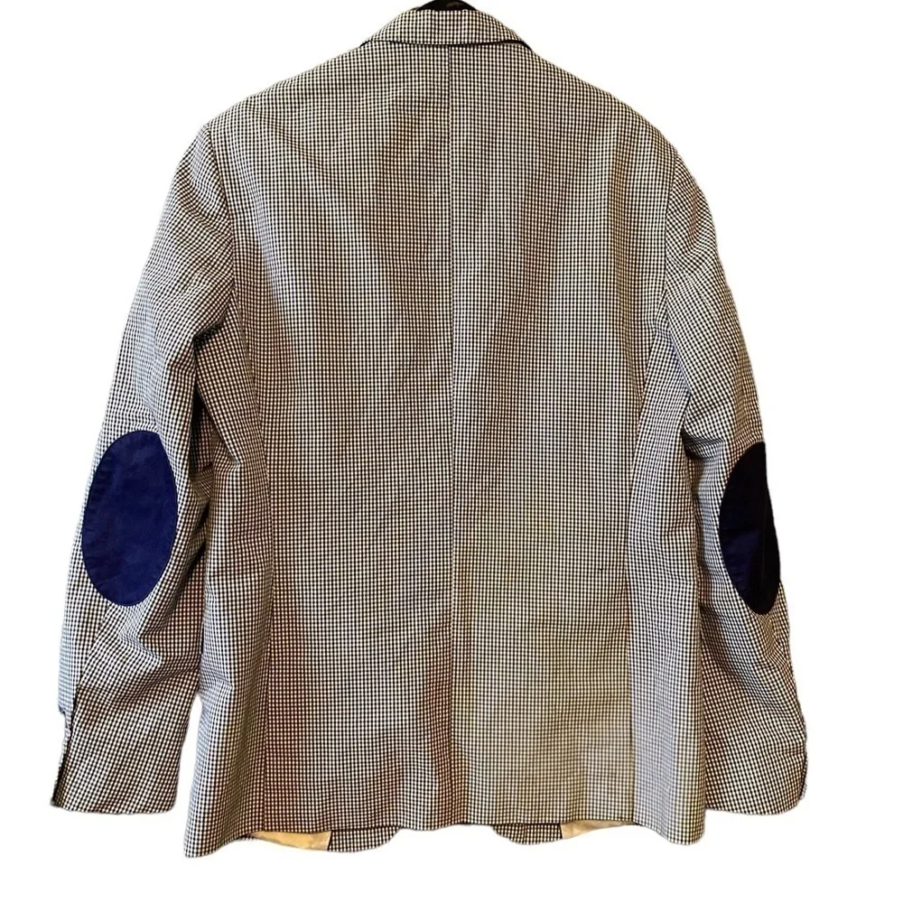 Zara tailored Fit Men’s Checkered Bleu&White Blazer Size 42 with elbow Patches